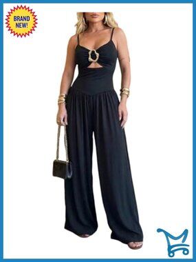 CHICME Cutout Wide Leg Jumpsuit Sleeveless V-Neck Backless Summer Romper